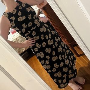 Maxi/ midi black dress with tan flowers